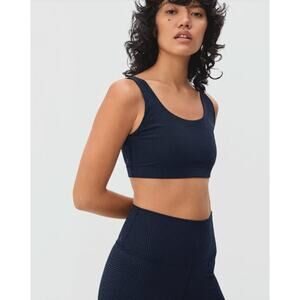 Everlane Womens The Perform Sports Bra XS Black Grey Micro Print Scoop Neck NWT